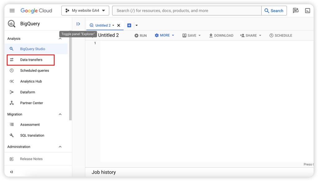 بارگذاری گوگل ادز به بیگ کوئری با استفاده از سرویس انتقال داده‌های بیگ کوئری